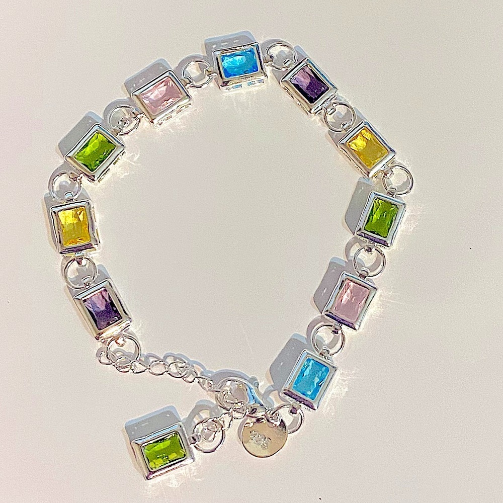 Sterling Silver Multicolor Zircon Gemstone 925 Stamped Bracelet